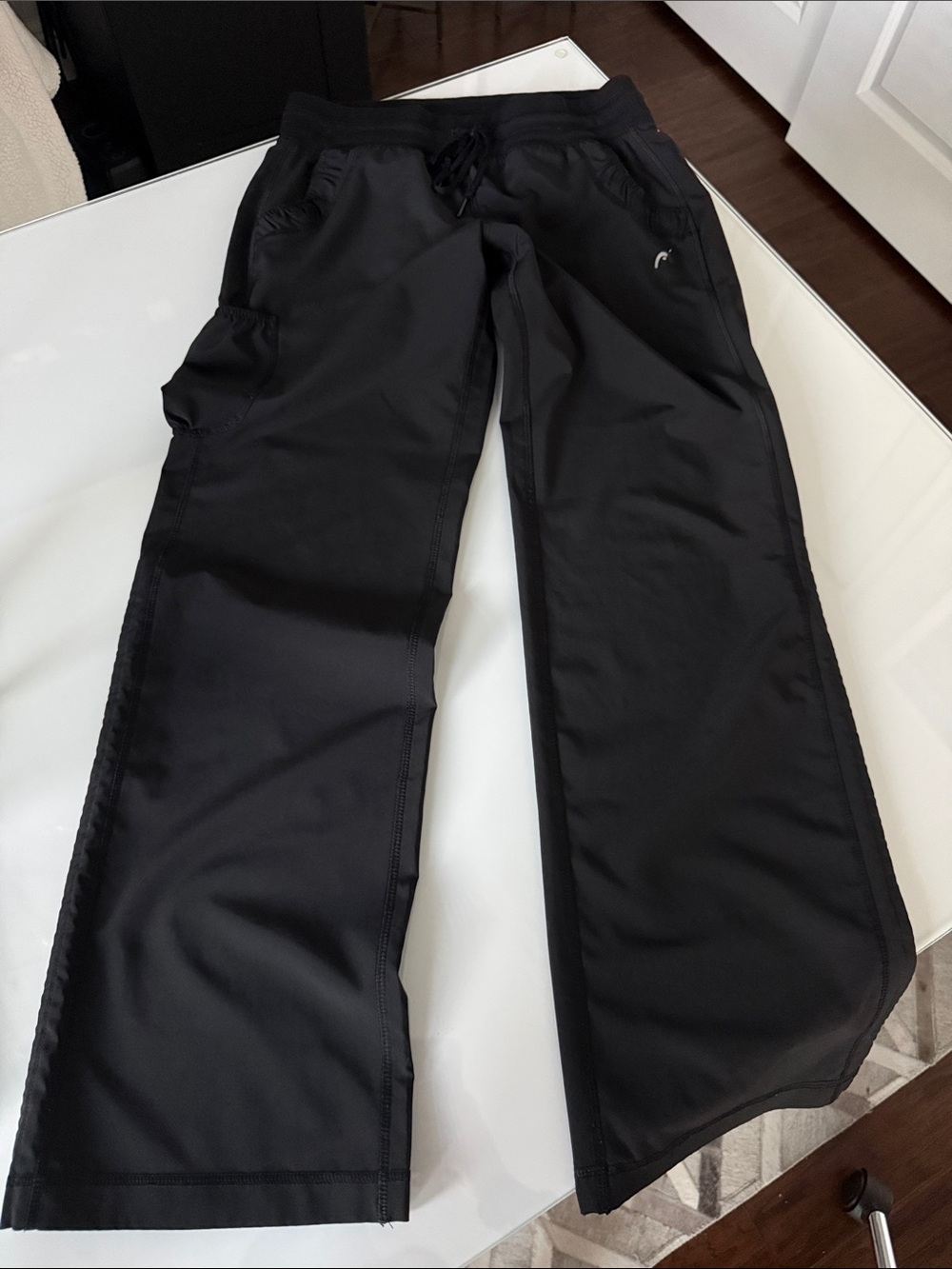 Black Wide-Leg Tennis Pants with Drawstring and Ball Pocket
